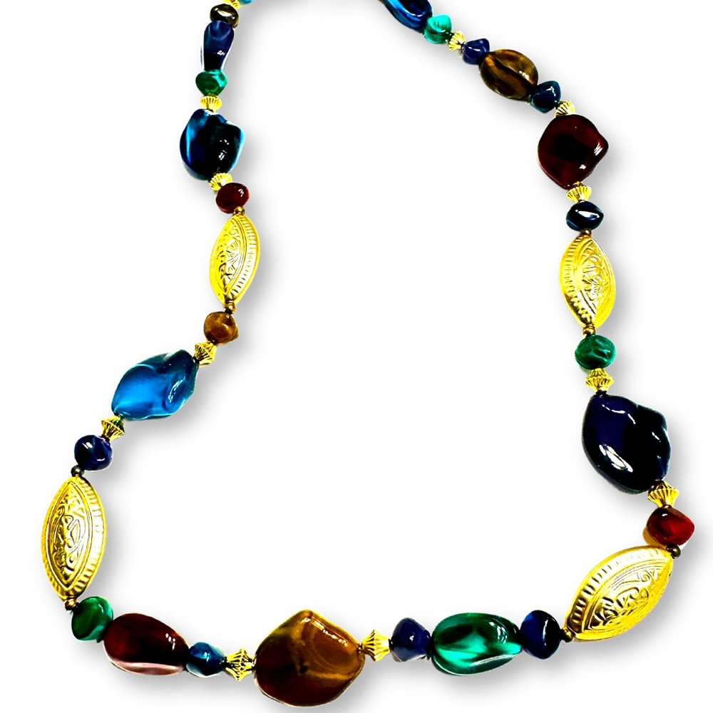 Vibrant Multicolor Jewel Tone Lucite Bead Necklace